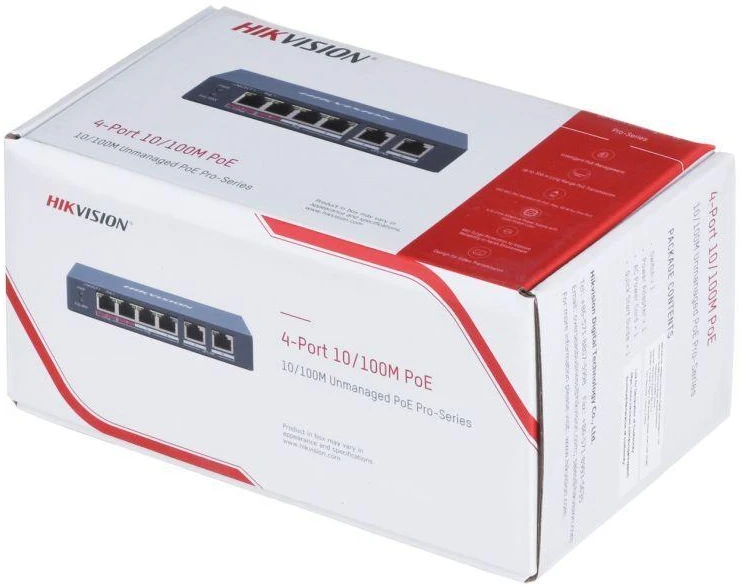 Ausinės Hikvision DS-3E0106HP-E tinklo komutatorius, nevaldomas, „Fast Ethernet“ (10/100), su PoE palaikymu, mėlynos spalvos