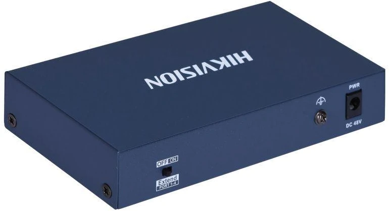 Ausinės Hikvision DS-3E0106HP-E tinklo komutatorius, nevaldomas, „Fast Ethernet“ (10/100), su PoE palaikymu, mėlynos spalvos