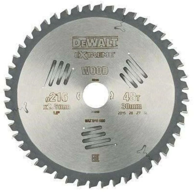 Pjovimo diskas medienai DeWalt; 216x2,6x30,0 mm; Z48; -5°