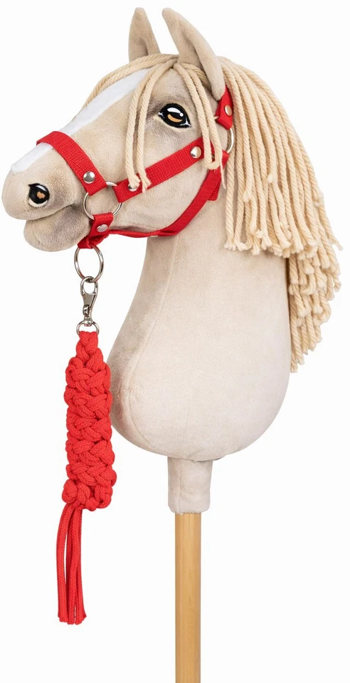 Super Hobby Horse Raitelio žirgo komplektas vaikams su raudonu pavadžiu ir antkakliu