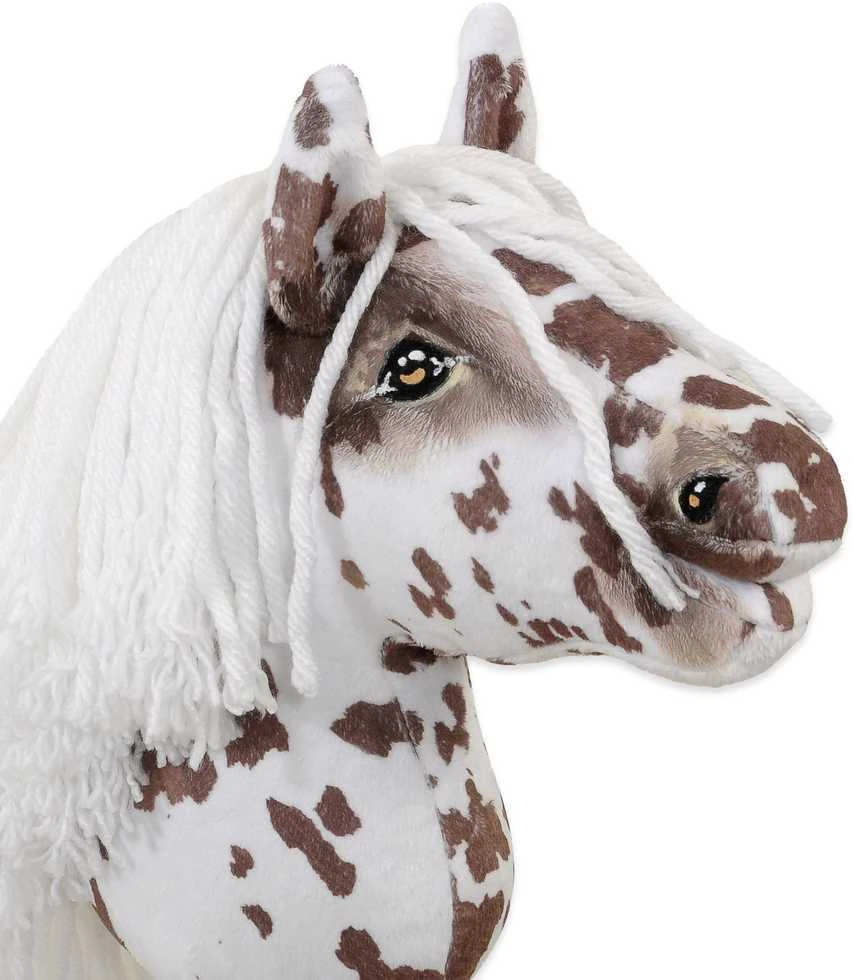 Hobby Horse lazdelinis arkliukas Premium rudas leopardinis su balta karčiais