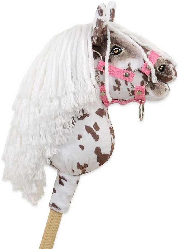 Hobby Horse lazdelinis arkliukas Premium rudas leopardinis su balta karčiais