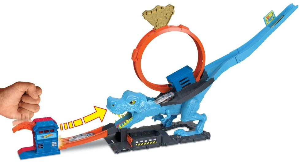 Hot Wheels City trasa „Dinozauras su kilpa“