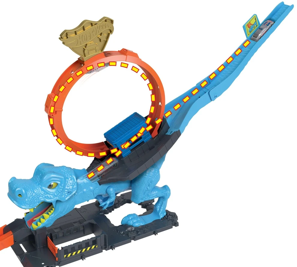 Hot Wheels City trasa „Dinozauras su kilpa“