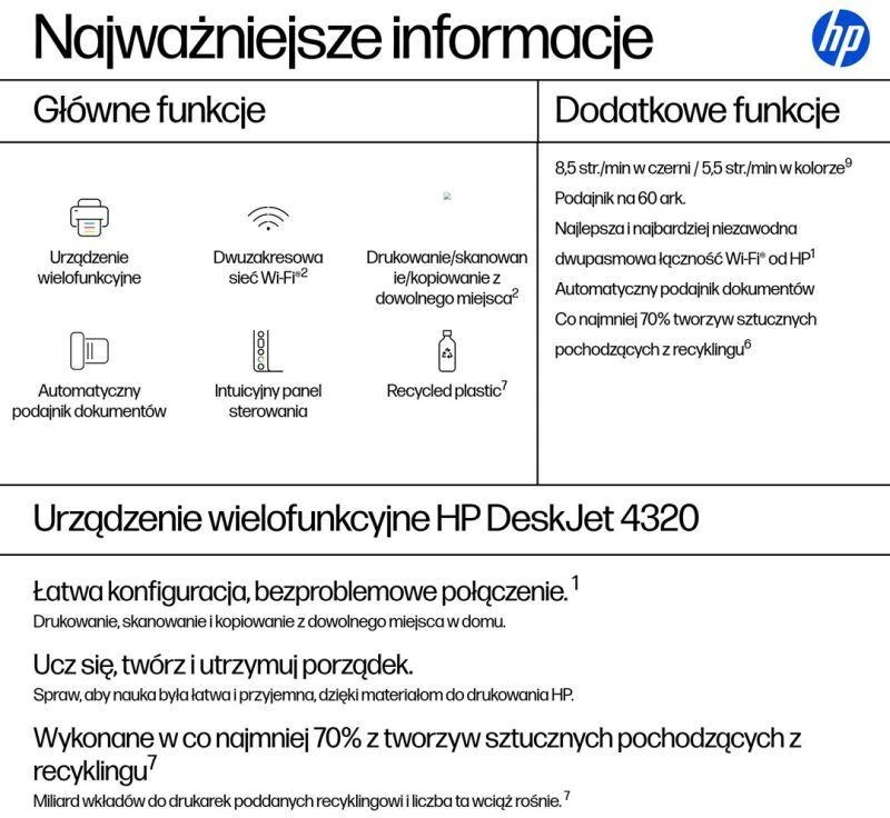 Spausdintuvas HP DeskJet 4320 - WiFi | Atrament | AirPrint | Instant Ink | HP+