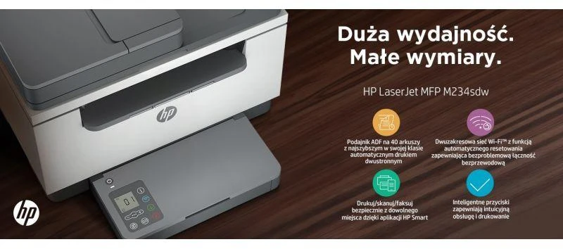 Daugiafunkcis lazerinis spausdintuvas HP LaserJet MFP M234sdw, spausdinimas / kopijavimas / skenavimas, nespalvotas, A4, 29 ppm, automatinis dvipusis, USB / LAN / Wi-Fi