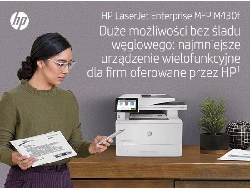 Hewlett Packard (HP) HP LaserJet Enterprise MFP M430f AIO All-in-One Spausdintuvas - A4 Mono lazerinis, Spausdinti/Kopijuoti/Dual-Side Scan/Faksas, Automatinis dokumentų tiektuvas, Auto-Duplex, LAN, 38ppm, 900-4800 pages per mėnuo (pakeičia M521f / M521dn)