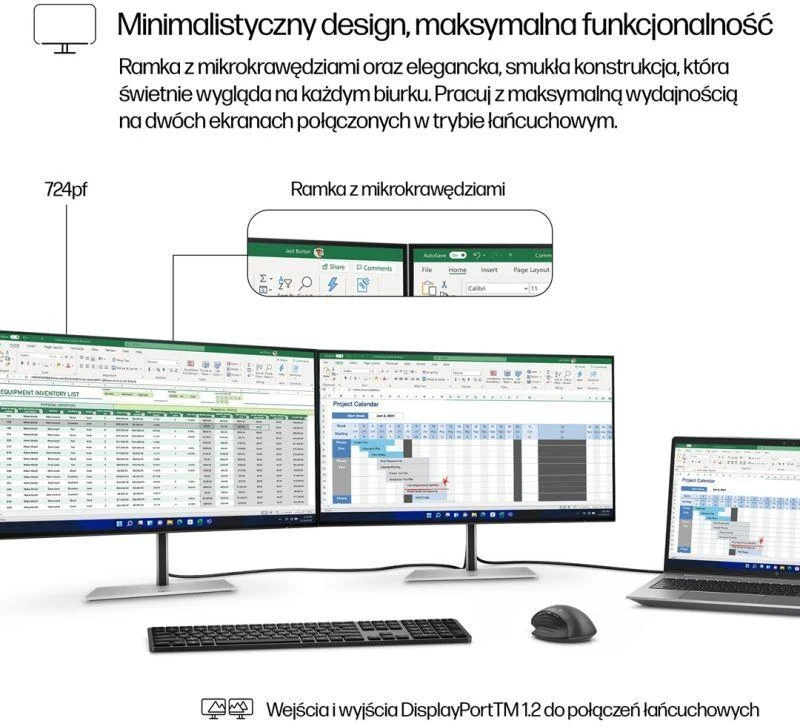 Hewlett Packard (HP) HP 724pf Series 7 Pro FHD monitorius – 23,8 colių 1920x1080 FHD 300 nitų 100 Hz AG, IPS, HDMI/DisplayPort Daisy-Chain, 4x USB-A, reguliuojamas aukštis / pakreipimas / pasukamas / sukamas, Z24 metai (pakeisti 3)