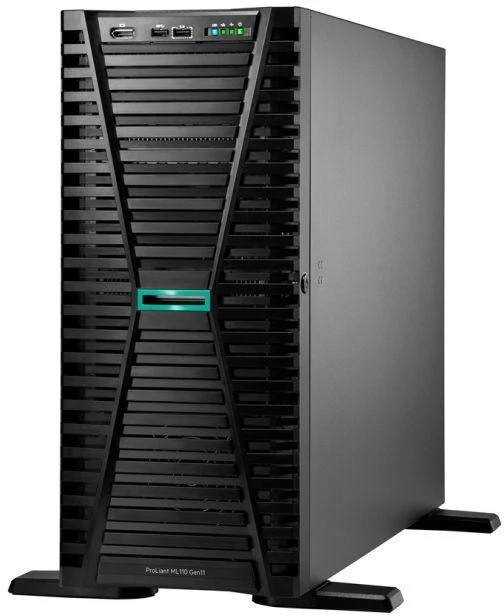 HPE ProLiant ML110 Gen11 serveris, Intel Xeon-B 3508U 8 branduolių (2,10 GHz, 22,50 MB), 32 GB (1 x 32 GB), 2 x 2 TB, 4 x LFF žemo profilio SATA, 2 x 1000 W