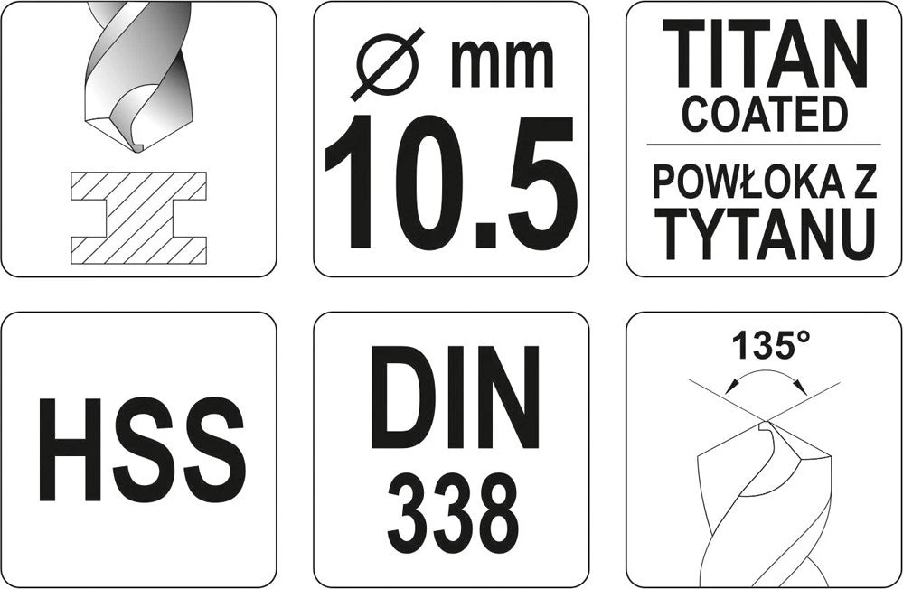 Yato HSS-TiN spiralinis grąžtas, 10,5 mm (YT-44663)