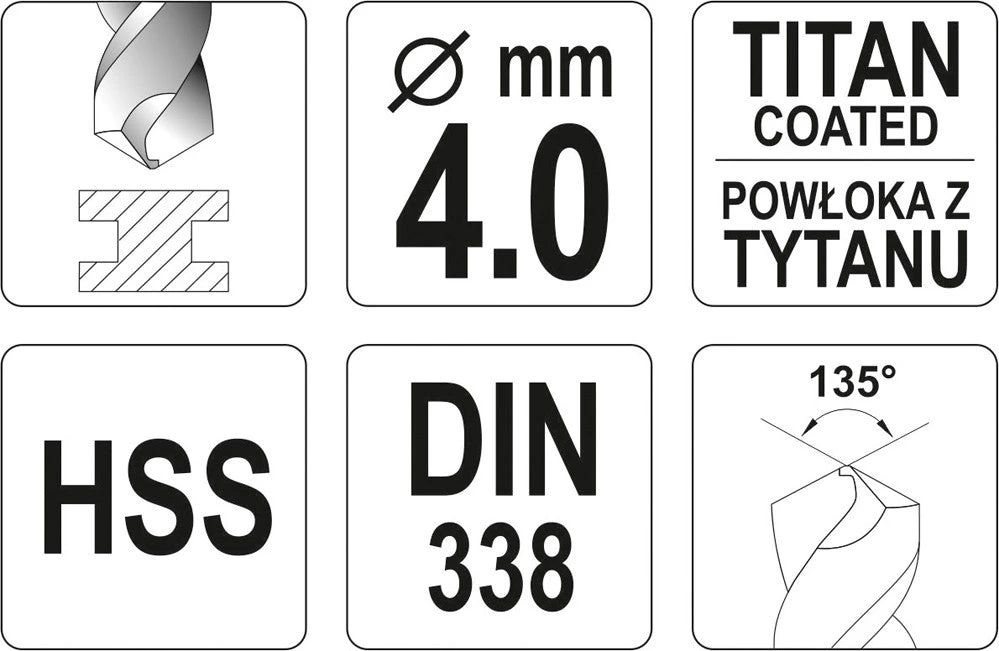 Yato HSS-TiN spiralinis grąžtas, 4 mm (YT-44640)
