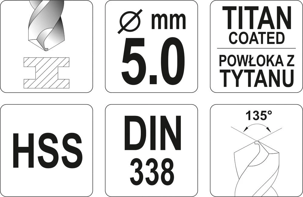 Yato HSS-TiN spiralinis grąžtas, 5 mm (YT-44650)