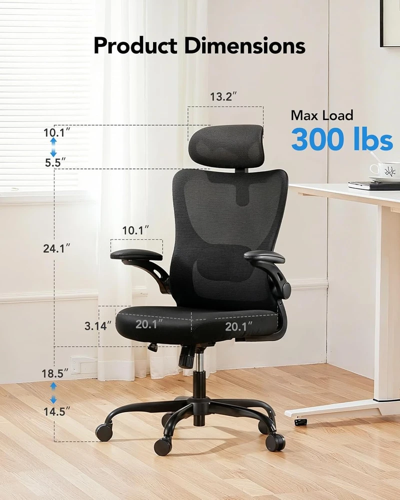 HUANUO ergonominė biuro kėdė su reguliuojama juosmens atrama, galvos atlošu ir 3D porankiais MSOC10B-US