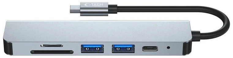 Šakotuvas 6in1 USB HUB USB-C to 2xUSB + HDMi + USB-C + SD Card Reader + micro SD Adapteris Tech-Protect V4-HUB pilkos spalvos