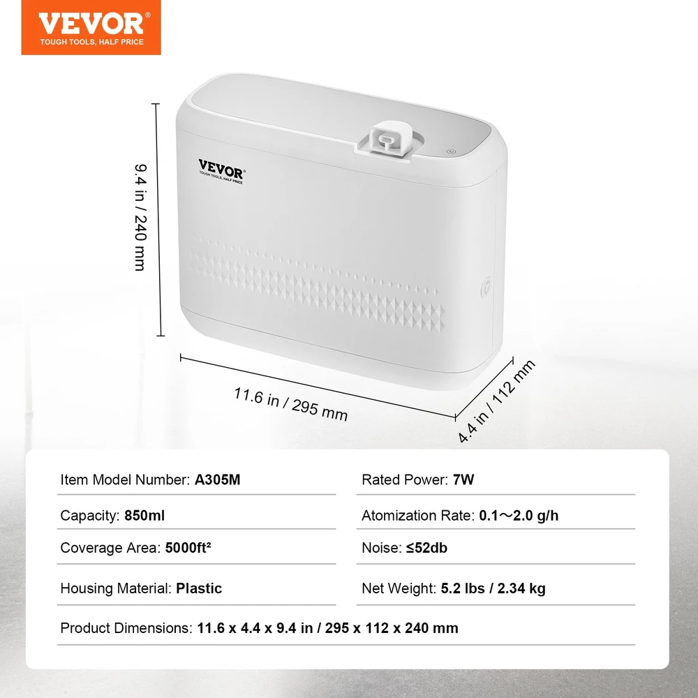 Drėkintuvas VEVOR Kvapų difuzorius HVAC 850 ml, 5000 kv. pėdoms