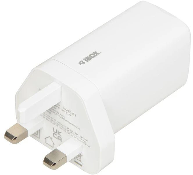 iBOX C-65 Baltas, GaN 65W universalus įkroviklis, JK kištukas