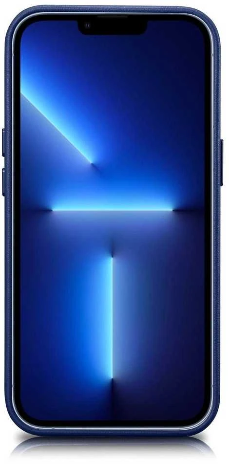 iCarer Leather Apple iPhone 14 Plus genuine leather dėklas telefonui mėlynos spalvos (compatible with MagSafe)