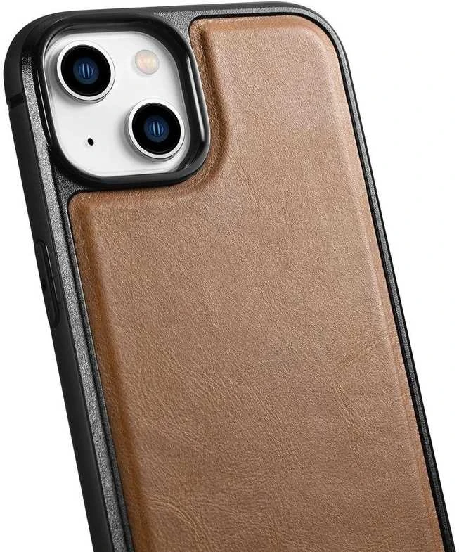 iCarer Leather Oil Wax covered with natural leather Apple iPhone 14 dėklas telefonui rudos spalvos (WMI14220717-TN)