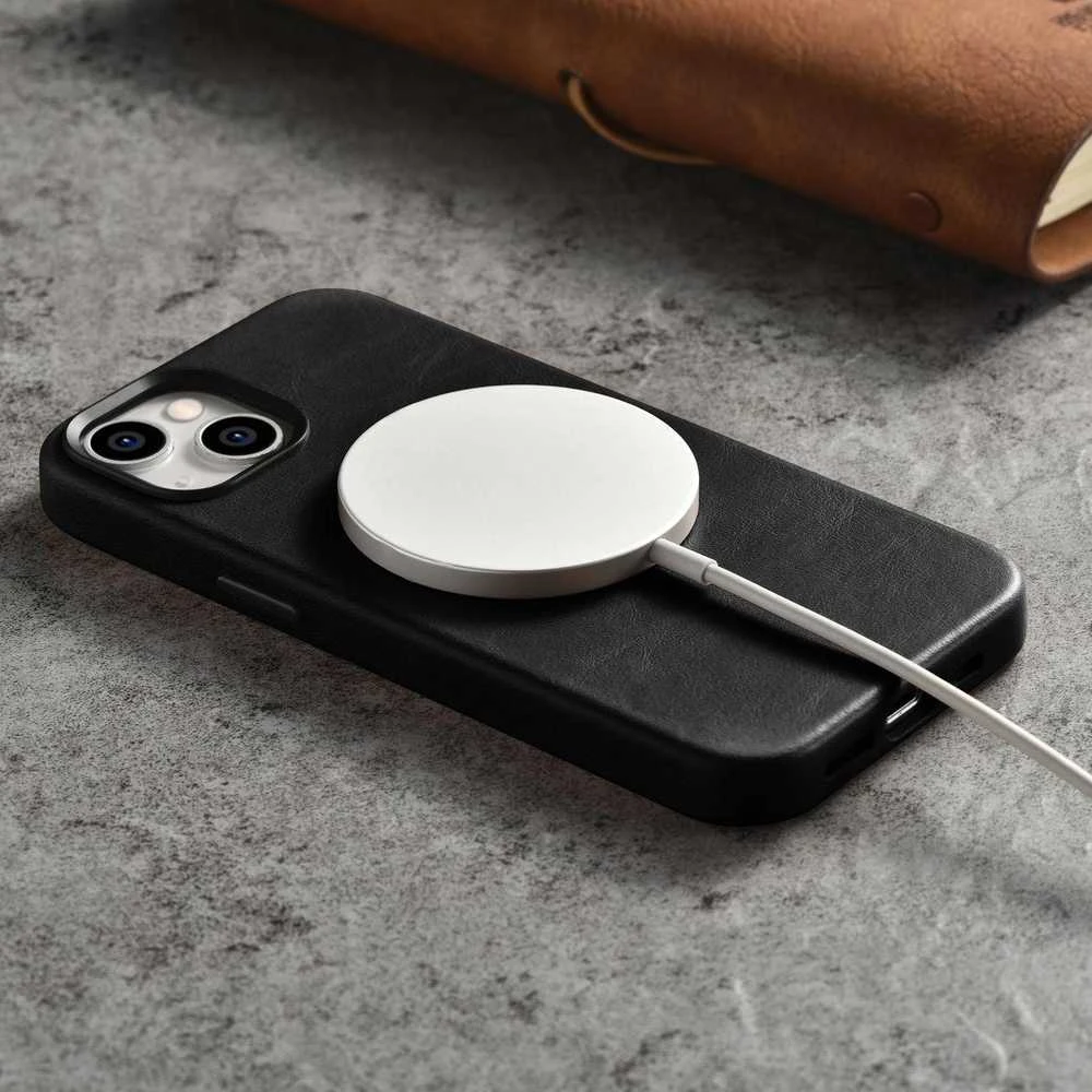 iCarer Oil Wax Premium Leather Apple iPhone 14 Plus Magnetic Leather with MagSafe dėklas telefonui juodos spalvos (WMI14220703-BK)
