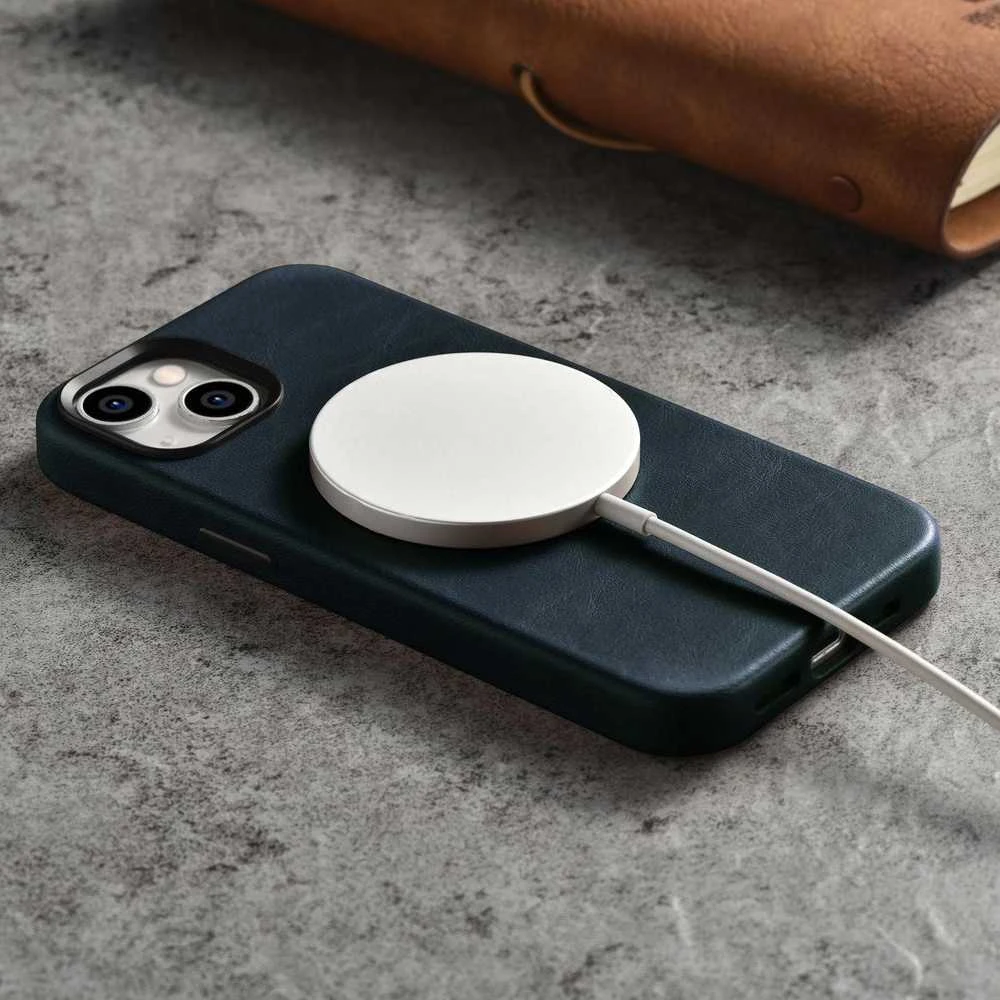 iCarer Oil Wax Premium Leather Apple iPhone 14 Plus Magnetic Leather with MagSafe dėklas telefonui mėlynos spalvos (WMI14220703-BU)