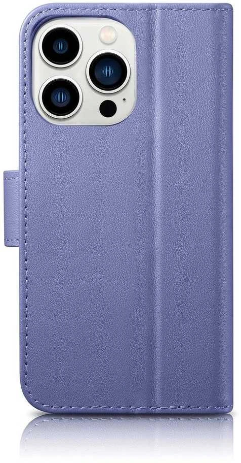 iCarer Wallet 2in1 Apple iPhone 14 Pro Max Leather atverčiamas Cover Anti-RFID Light dėklas telefonui violetinės spalvos (WMI14220728-LP)