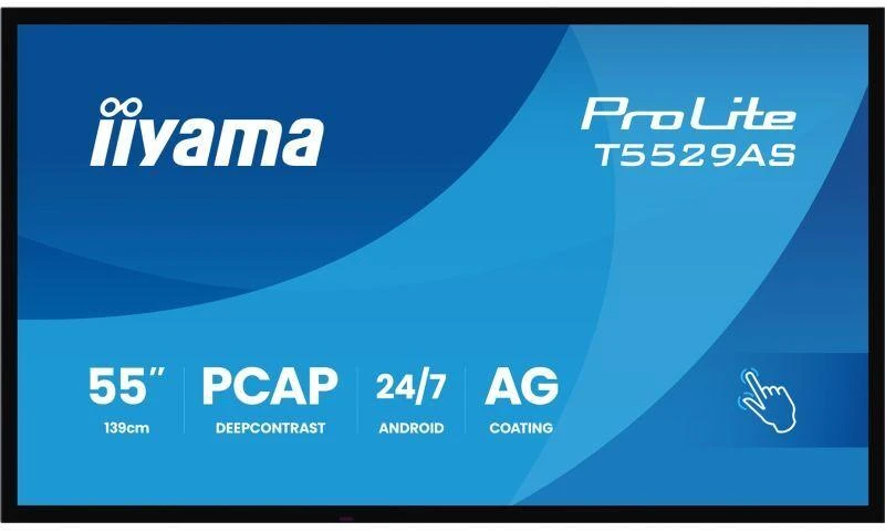 „Iiyama“ 55 colių „viskas viename“ monitorius su „Android 14“ operacine sistema, 20 taškų jutikliniu ekranu, 3840 x 2160 raiška, 4K UHD raiška, apsauga nuo akinimo, garsiakalbiai, 2 HDMI + USB-C (DP-Alt), 450 cd/m² / 4 GB RAM / 32 GB atminties, RS232C, 2 USB 2.0, LAN, WIFI, veikimas visą parąiiSignage2