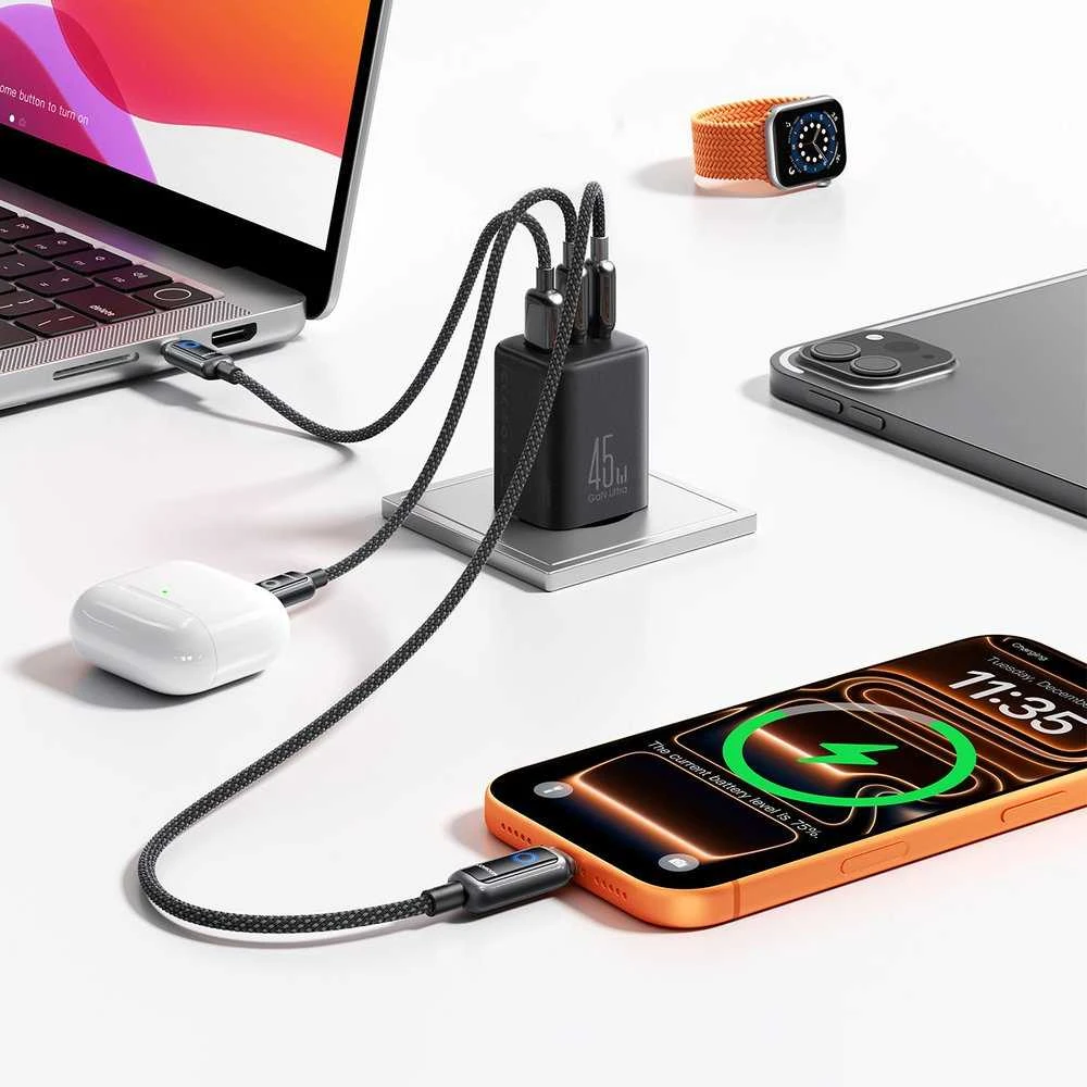 Įkroviklis jungiama į tinklą Joyroom JR-TO1 GaN 45 USB-C Lightning USB-A – juoda