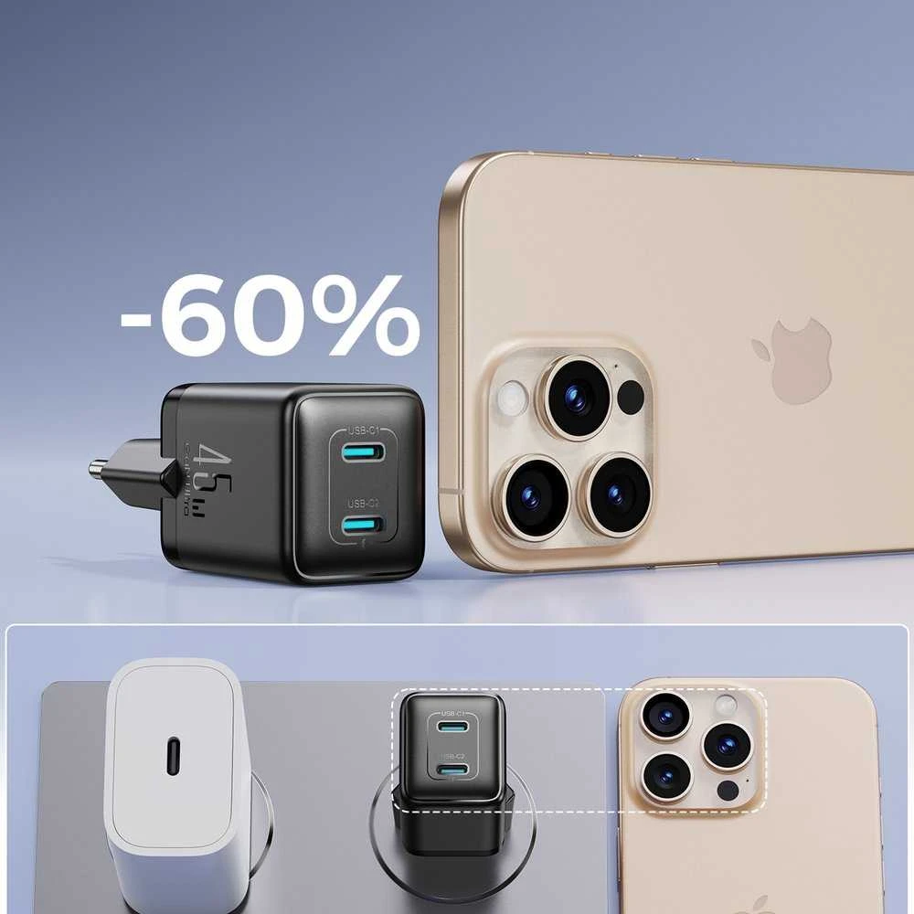 Laidinis įkroviklis Joyroom JR-TCG17 45W 2 x- USB-C (wtyczka EU) – juodos spalvos