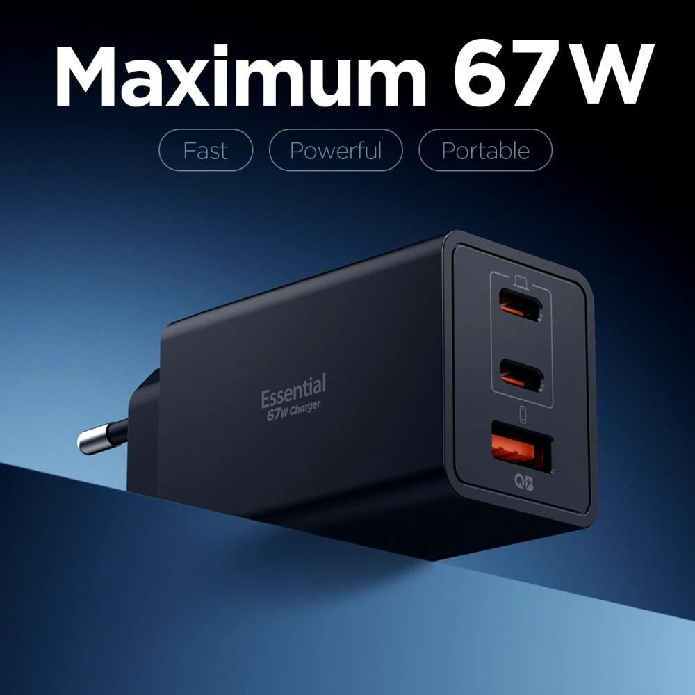 Įkroviklis Spigen Essential 67W Wall Charger EE673EU, juodas