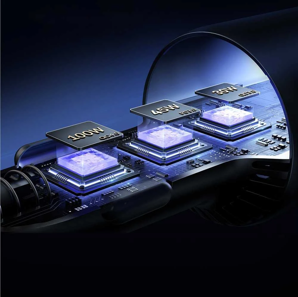 Joyroom Automobilinis įkroviklis Mini, C+C+U, 145W su C tipo į C tipo laidu, 100W, Juodas (JR-CCN07)