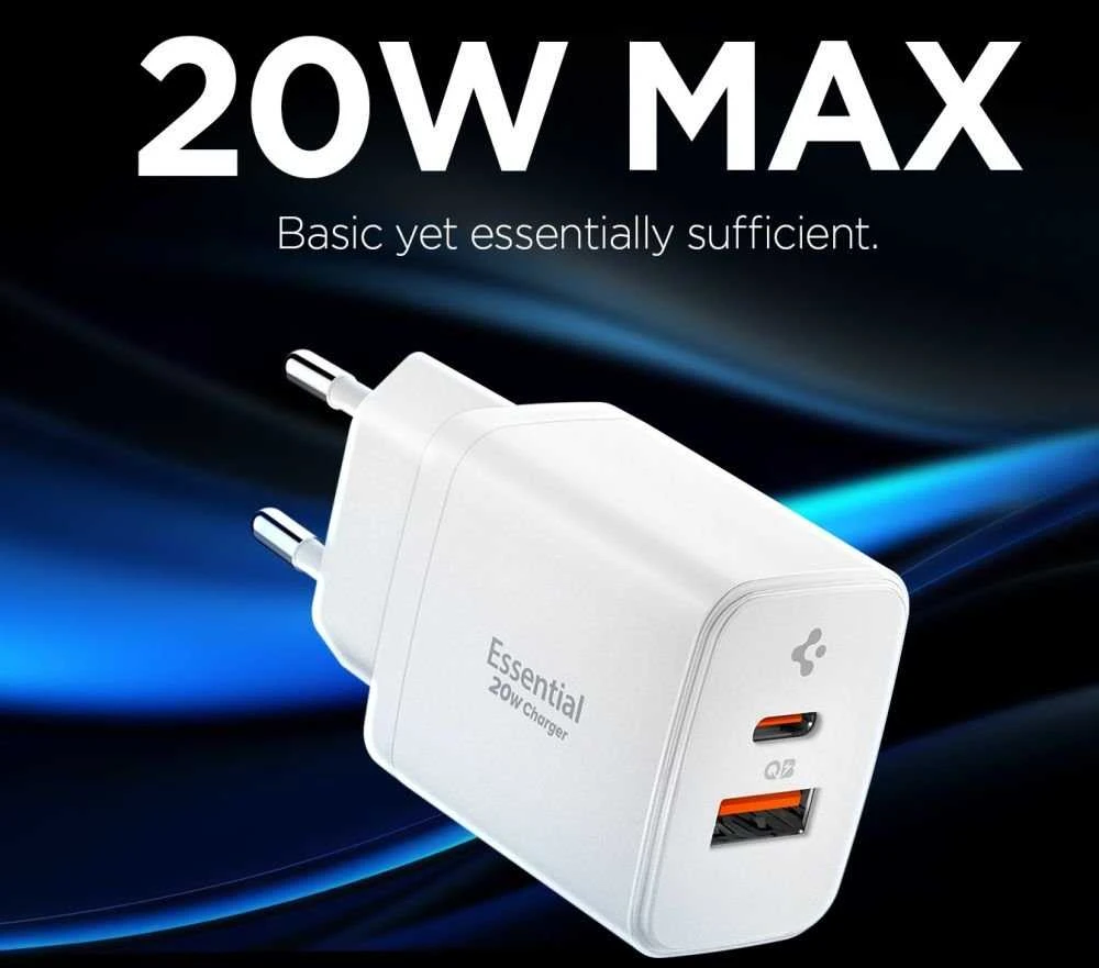Įkroviklis Spigen Essential 20W Wall Charger EE202EU, baltas