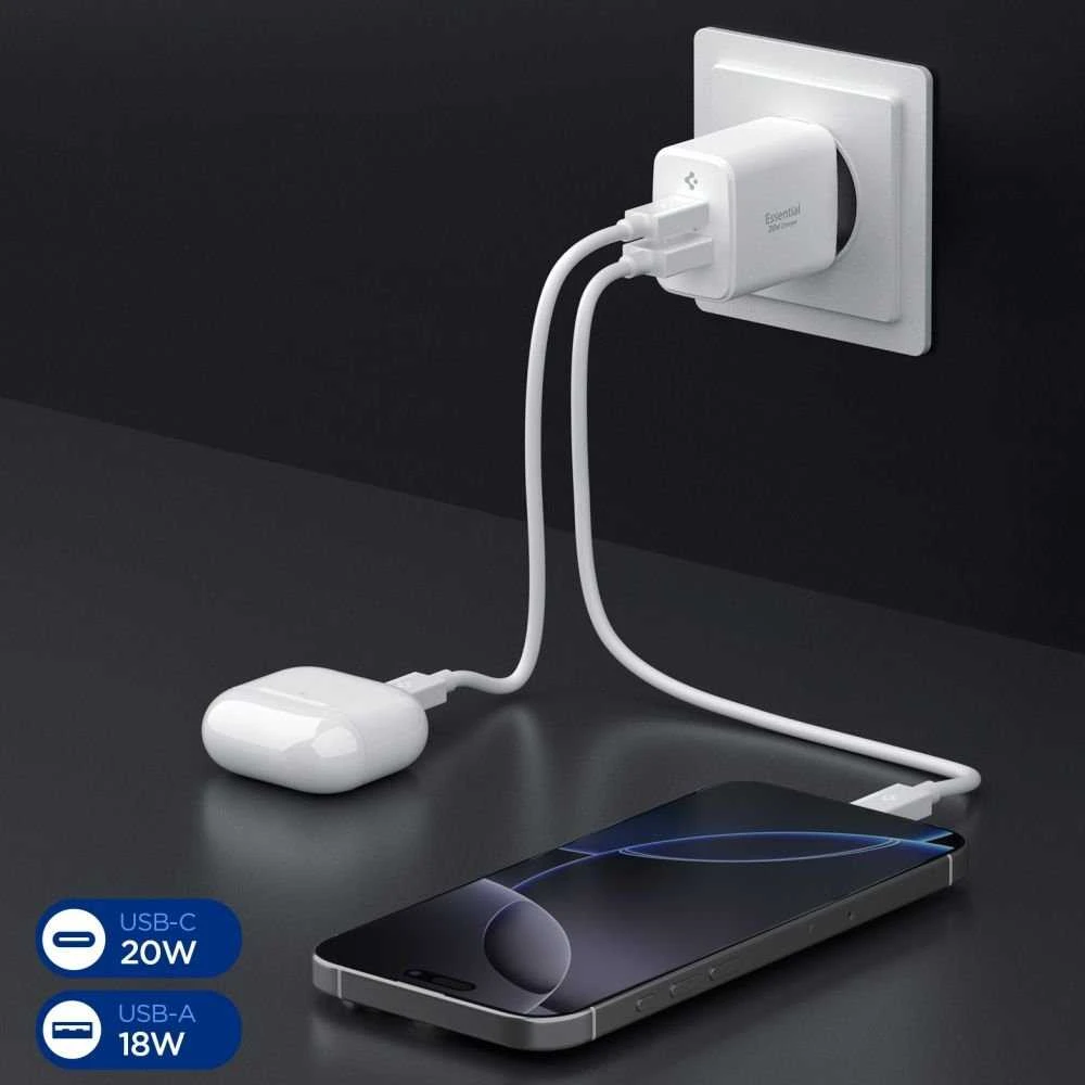 Įkroviklis Spigen Essential 20W Wall Charger EE202EU, baltas