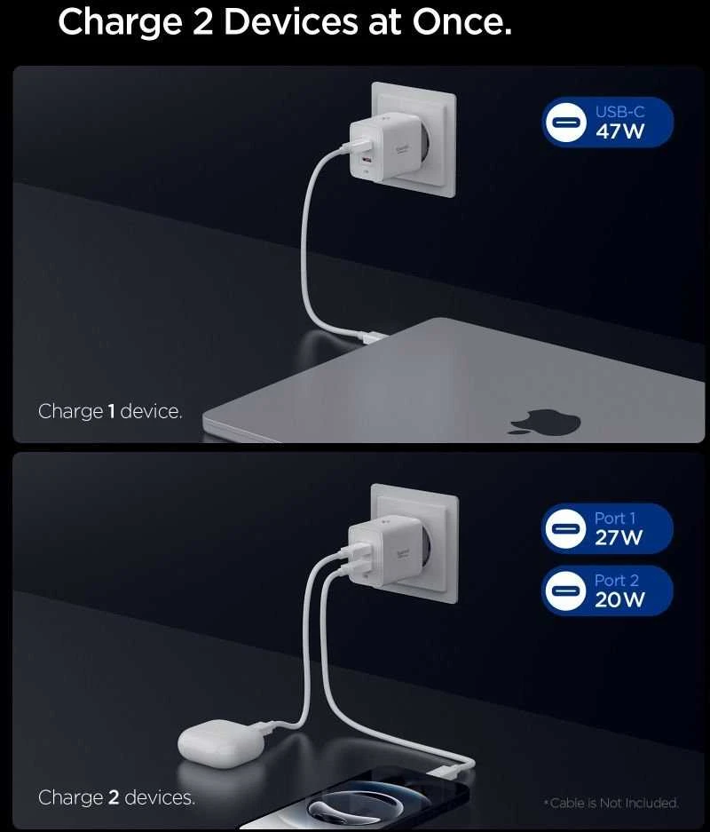 Įkroviklis Spigen Essential 47W Wall Charger EE472EU, baltas