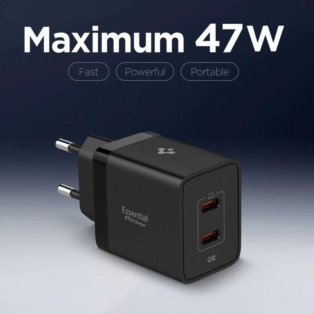 Įkroviklis Spigen Essential 47W Wall Charger EE472EU, juodas