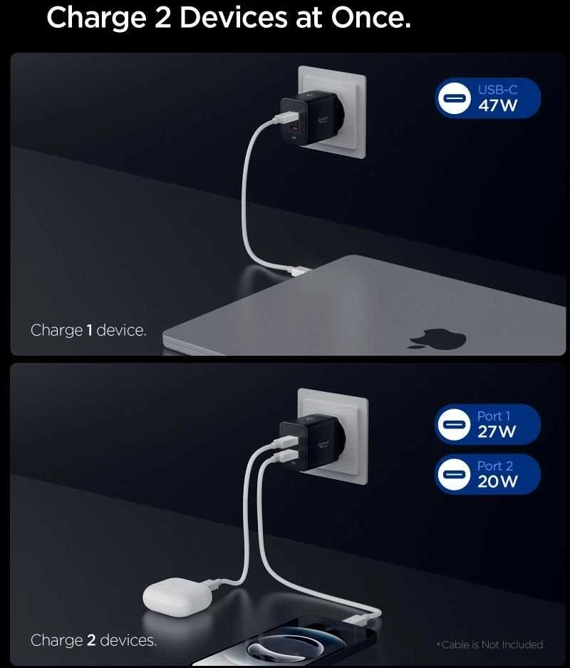 Įkroviklis Spigen Essential 47W Wall Charger EE472EU, juodas