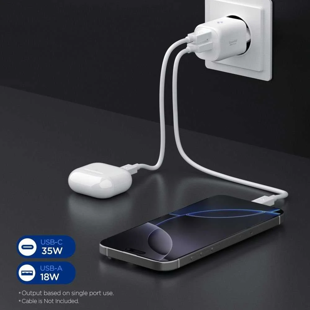 Įkroviklis Spigen Essential 35W Wall Charger EE352EU, baltas