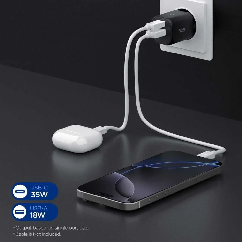 Įkroviklis Spigen Essential 35W Wall Charger EE352EU, juodas