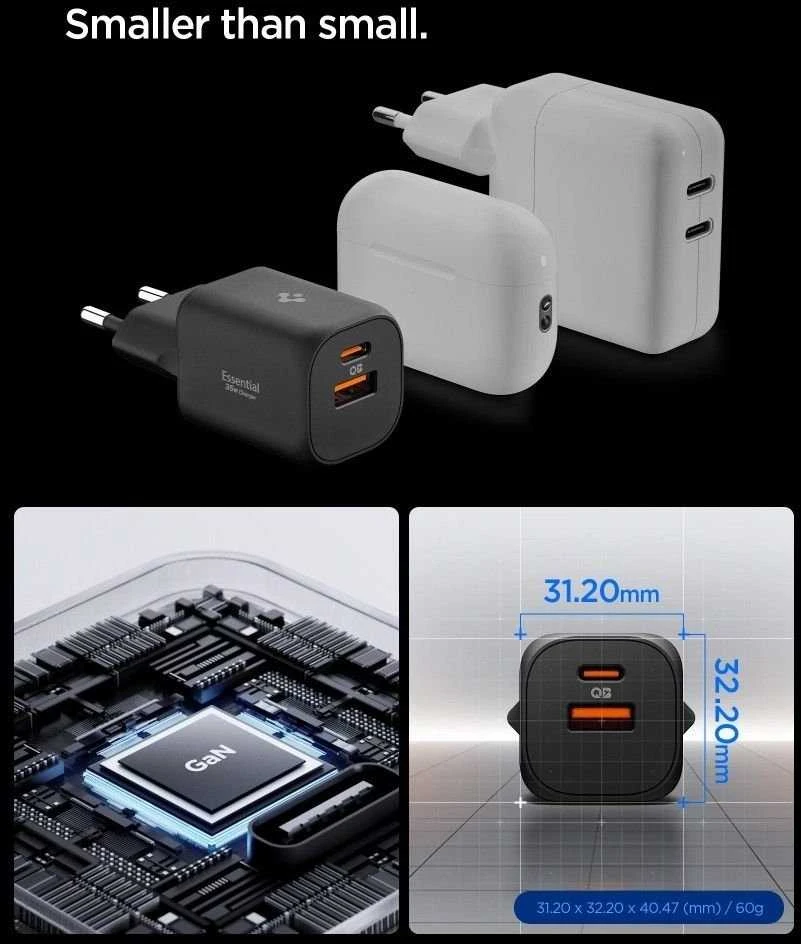 Įkroviklis Spigen Essential 35W Wall Charger EE352EU, juodas