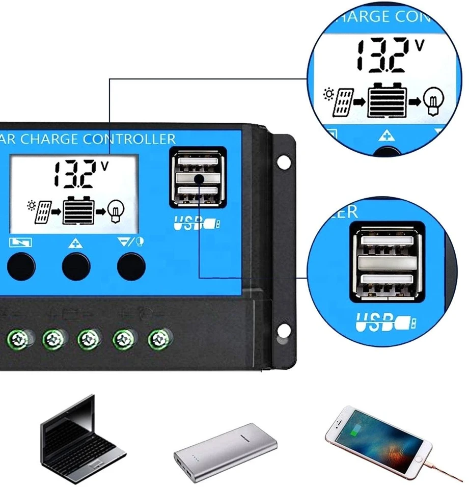 50-295# Oem Saulės Baterijų Valdiklis 12/24V 30A 2x USB