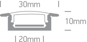 Įleidžiamas profilis su baltu difuzoriumi, 2m, 7906R/AL. Komplektuojama su 2 poromis užbaigimų. Tinkama LED juostoms 20 mm.