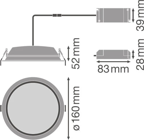 Įleidžiamas šviestuvas ALU su avariniu moduliu DN150 14 W 3000 K AT 3H WT