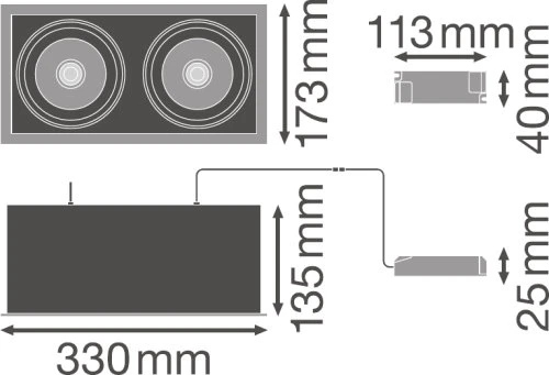 Ledvance Įleidžiamas šviestuvas MULTI 2x30W 3000K FL WT/BK