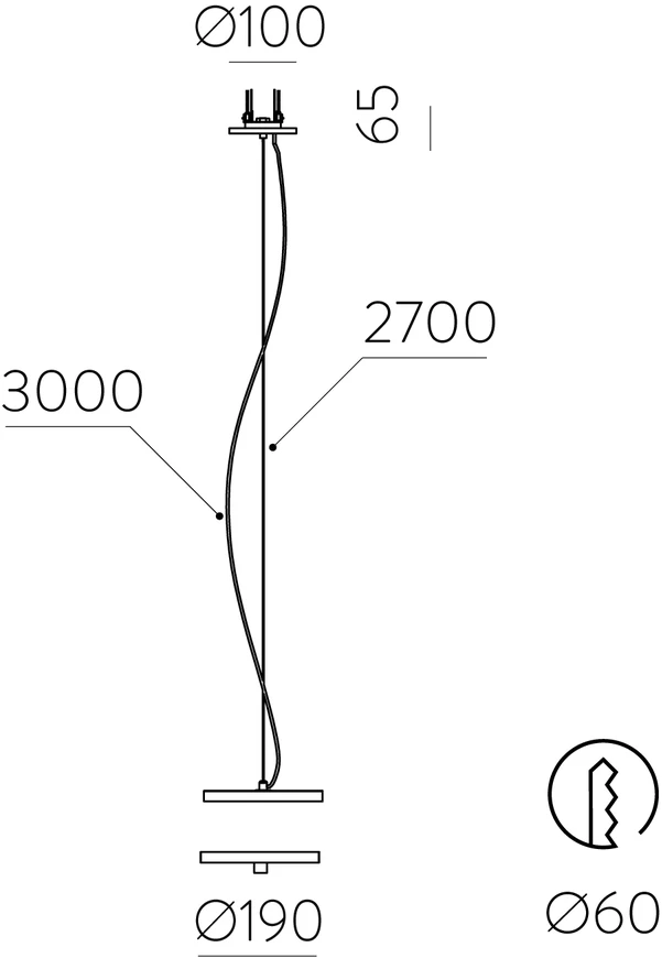 Įleidžiamo montavimo laikiklis su užmaitinimu, skirtas pakabinamam šviestuvui TOTEM, 60-120W, juodas, K1027091N