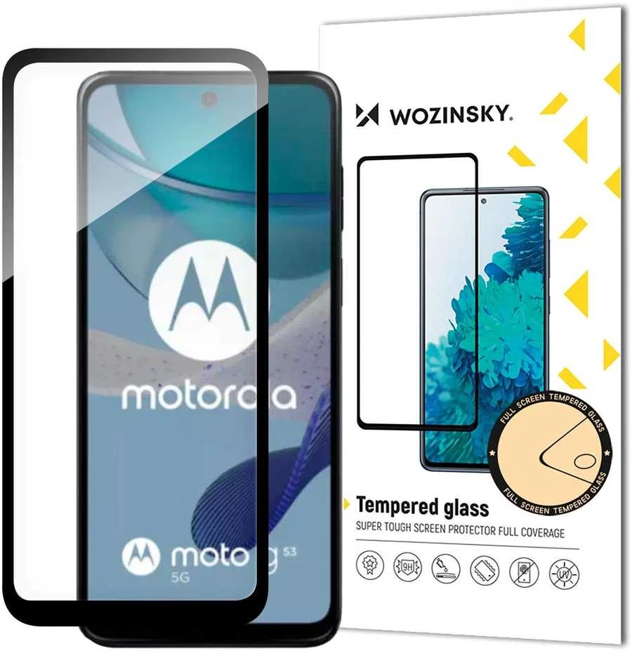 Durable Wozinsky Full Glue Apsauginis stiklas Motorola G53 Full Screen su rėmeliu – juodos spalvos