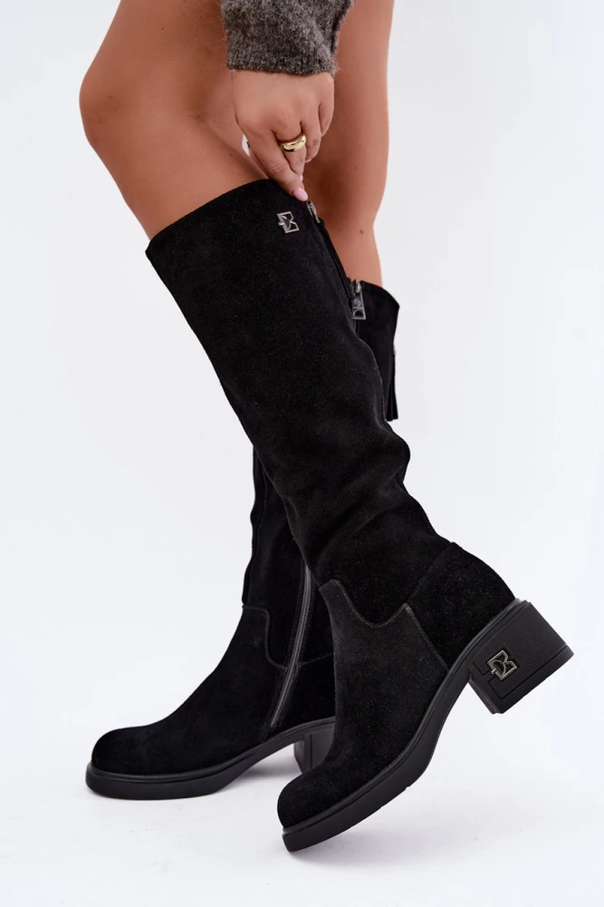 Ilgaauliai batai virš kelių su kulnu, juodi Step in style