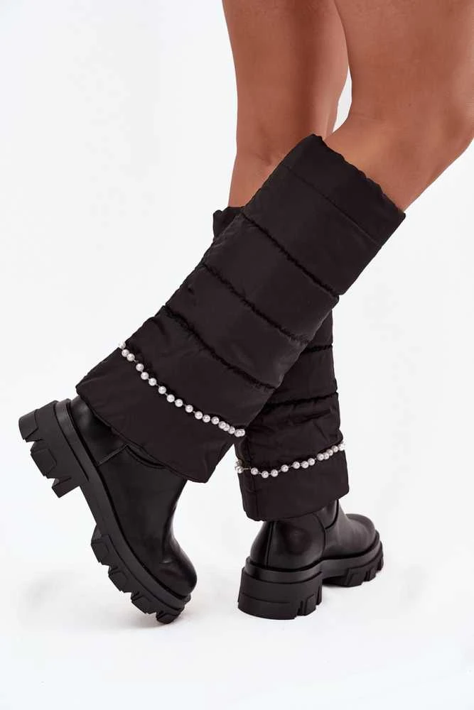 Ilgaauliai juodi pašiltinti su perlais
