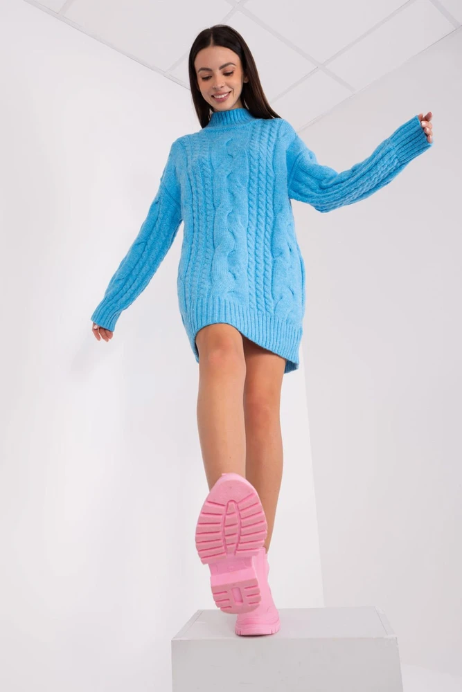 Ilgas oversized megztinis, mėlynas