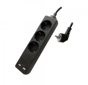 Ilgintuvas 3-vietis V-TAC, 2usb jungtys, 3G1.5MM2 X 1.5M, juodas