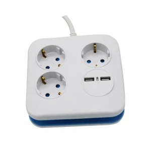 Ilgintuvas 3-vietis V-TAC, 2usb jungtys, 3G1.5MM2 X1.4M, baltas, kvadratinis