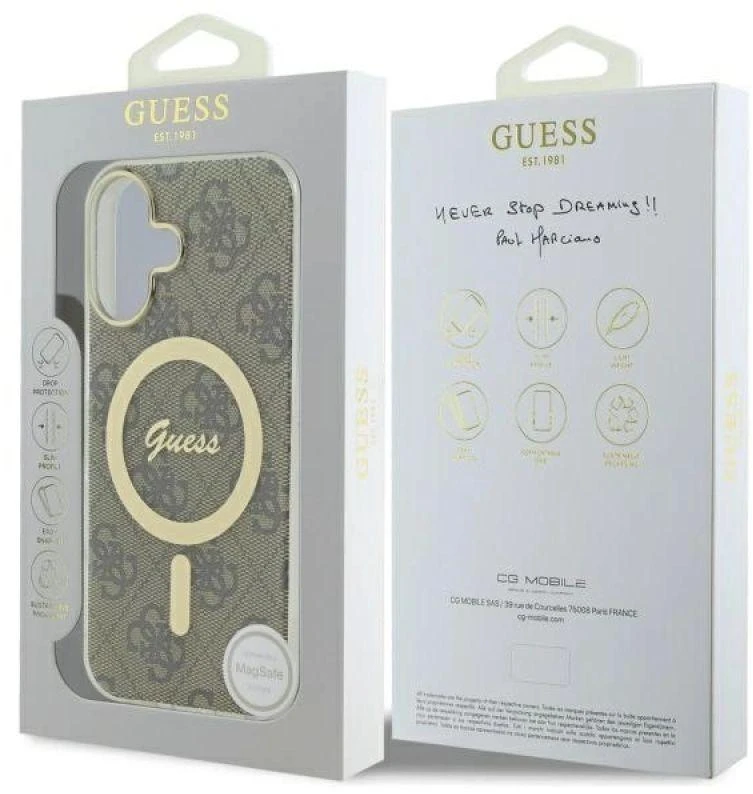 Guess GUHMP16SH4STW Apple iPhone 16 6.1″ rudos spalvos kietas dėklas IML 4G MagSafe